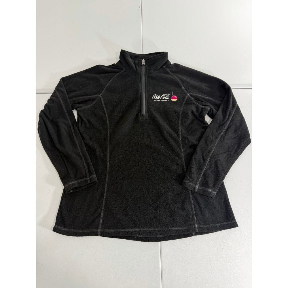 Coca Cola pullover Qaurter zip sweater size M women’s black cherry vanilla